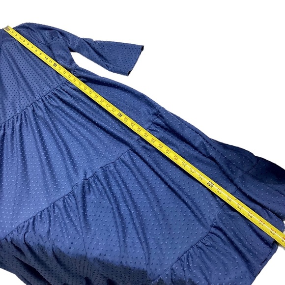 Reb in J Dress Slate Blue Swiss Dot Mid Length Tiered Skirt Long Sleeve Size L - Picture 10 of 14